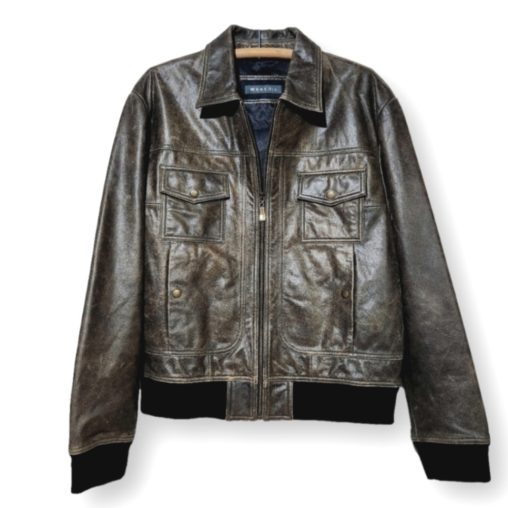 Whet Blu Leather Bomber Jacket Size Large NWT